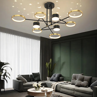ZOWALA - Creative Circle Starry Bedroom Large Gold-Black Chandelier Image - 3