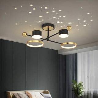 ZOWALA - Creative Circle Starry Bedroom Large Gold-Black Chandelier Image - 6