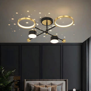 ZOWALA - Creative Circle Starry Bedroom Large Gold-Black Chandelier Image - 7