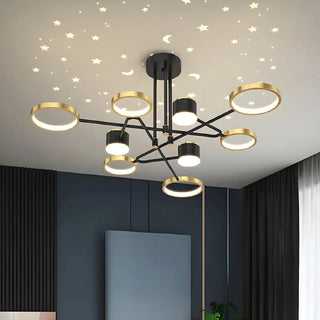 ZOWALA - Creative Circle Starry Bedroom Large Gold-Black Chandelier Image - 8