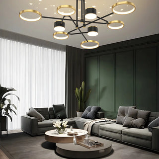 ZOWALA - Creative Circle Starry Bedroom Large Gold-Black Chandelier Image - 9