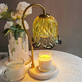 Elegant Floral Glass Shade Candle Melt Decor Table Lamp Zawala Image - 1