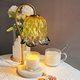 Elegant Floral Glass Shade Candle Melt Decor Table Lamp Zawala Image - 2