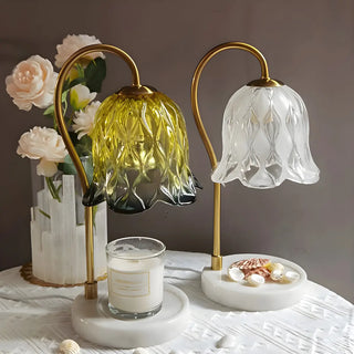 Elegant Floral Glass Shade Candle Melt Decor Table Lamp Zawala Image - 3