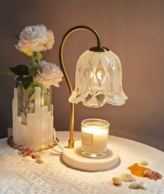 Elegant Floral Glass Shade Candle Melt Decor Table Lamp Zawala Image - 4