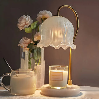 Elegant Floral Glass Shade Candle Melt Decor Table Lamp Zawala Image - 5