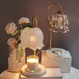 Elegant Floral Glass Shade Candle Melt Decor Table Lamp Zawala Image - 6