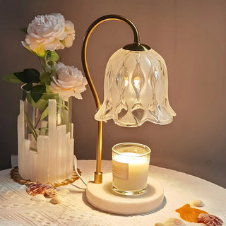Elegant Floral Glass Shade Candle Melt Decor Table Lamp Zawala Image - 7
