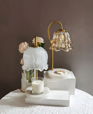 Elegant Floral Glass Shade Candle Melt Decor Table Lamp Zawala Image - 8