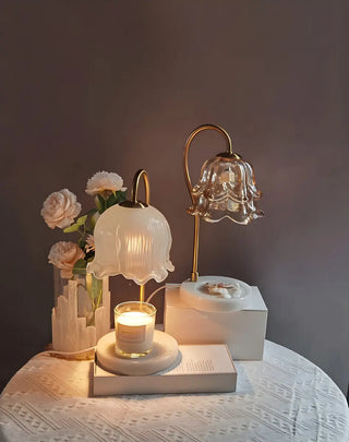 Elegant Floral Glass Shade Candle Melt Decor Table Lamp Zawala Image - 9