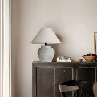 Elegant White Cone Fabric Shade Jar Bedside Table Lamp Zawala Image - 4