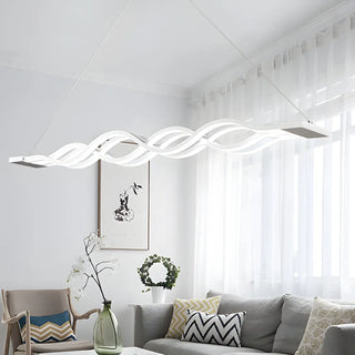 Linear Wave LED Acrylic White Large Island Chandelier Image - 3