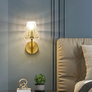 Modish Tapered Glass Shade Gold Metal Wall Sconce Zawala Image - 1
