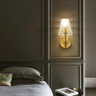 Modish Tapered Glass Shade Gold Metal Wall Sconce Zawala Image - 2