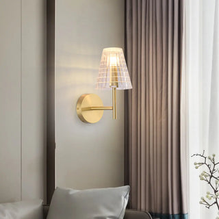 Modish Tapered Glass Shade Gold Metal Wall Sconce Zawala Image - 3