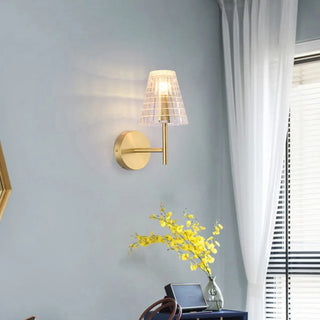 Modish Tapered Glass Shade Gold Metal Wall Sconce Zawala Image - 4