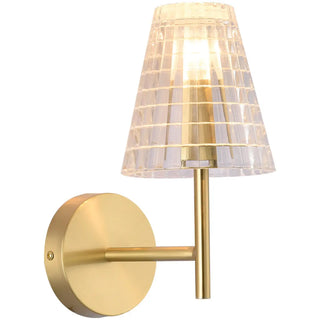 Modish Tapered Glass Shade Gold Metal Wall Sconce Zawala Image - 5