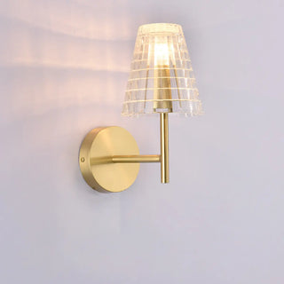 Modish Tapered Glass Shade Gold Metal Wall Sconce Zawala Image - 6