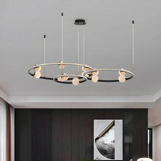 Nordic Creative Circle Globe Living Room Black Chandelier Image - 2