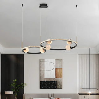 Nordic Creative Circle Globe Living Room Black Chandelier Image - 4