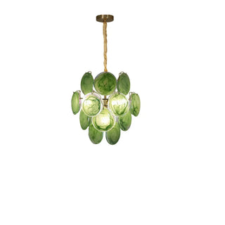 ZOWALA - Green Round Glass Small Tiered Living Room Chandelier Image - 7