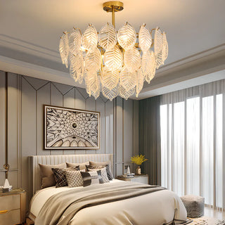 ZOWALA - Clear Glass Leaf Tiered Circle Gold Living Room Chandelier Image - 1