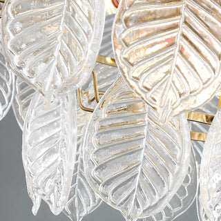 ZOWALA - Clear Glass Leaf Tiered Circle Gold Living Room Chandelier Image - 10