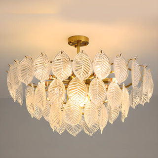 ZOWALA - Clear Glass Leaf Tiered Circle Gold Living Room Chandelier Image - 11