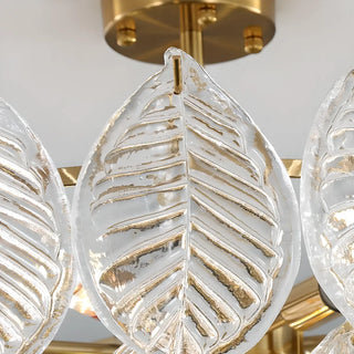 ZOWALA - Clear Glass Leaf Tiered Circle Gold Living Room Chandelier Image - 12