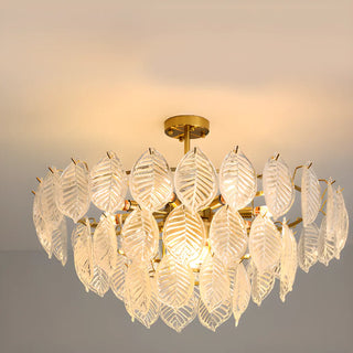 ZOWALA - Clear Glass Leaf Tiered Circle Gold Living Room Chandelier Image - 13