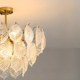 ZOWALA - Clear Glass Leaf Tiered Circle Gold Living Room Chandelier Image - 14