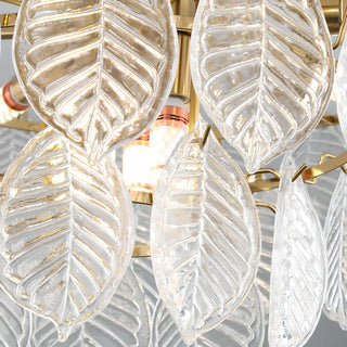 ZOWALA - Clear Glass Leaf Tiered Circle Gold Living Room Chandelier Image - 16