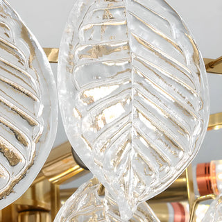 ZOWALA - Clear Glass Leaf Tiered Circle Gold Living Room Chandelier Image - 17