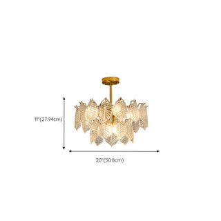 ZOWALA - Clear Glass Leaf Tiered Circle Gold Living Room Chandelier Image - 19
