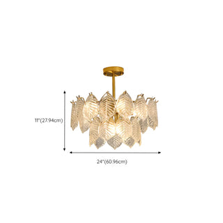 ZOWALA - Clear Glass Leaf Tiered Circle Gold Living Room Chandelier Image - 20