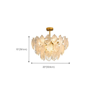 ZOWALA - Clear Glass Leaf Tiered Circle Gold Living Room Chandelier Image - 21