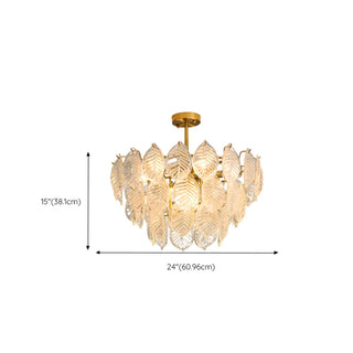 ZOWALA - Clear Glass Leaf Tiered Circle Gold Living Room Chandelier Image - 22