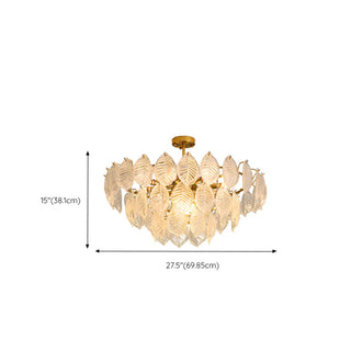 ZOWALA - Clear Glass Leaf Tiered Circle Gold Living Room Chandelier Image - 23