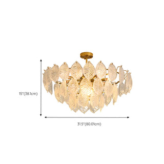 ZOWALA - Clear Glass Leaf Tiered Circle Gold Living Room Chandelier Image - 24