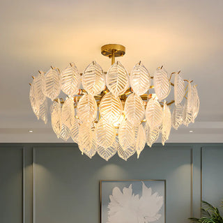 ZOWALA - Clear Glass Leaf Tiered Circle Gold Living Room Chandelier Image - 3