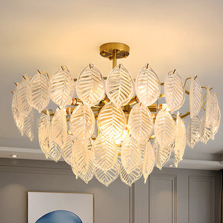 ZOWALA - Clear Glass Leaf Tiered Circle Gold Living Room Chandelier Image - 4