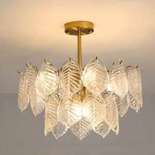 ZOWALA - Clear Glass Leaf Tiered Circle Gold Living Room Chandelier Image - 5