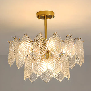 ZOWALA - Clear Glass Leaf Tiered Circle Gold Living Room Chandelier Image - 7