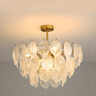 ZOWALA - Clear Glass Leaf Tiered Circle Gold Living Room Chandelier Image - 8