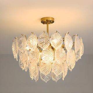 ZOWALA - Clear Glass Leaf Tiered Circle Gold Living Room Chandelier Image - 9