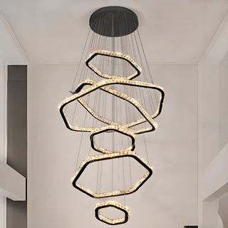 ZOWALA - Black Geometric Crystal LED Remote Foyer Chandelier Image - 2
