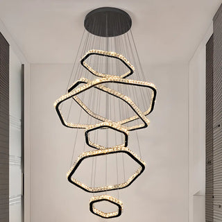 ZOWALA - Black Geometric Crystal LED Remote Foyer Chandelier Image - 3