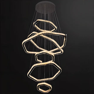 ZOWALA - Black Geometric Crystal LED Remote Foyer Chandelier Image - 5