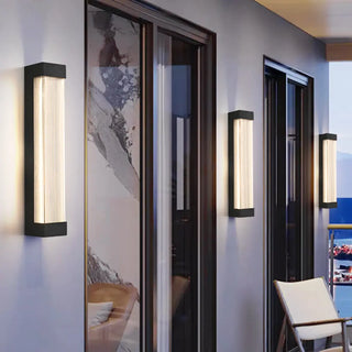 ZOWALA - Modern Vertical Outdoor Ribbed Glass Wall Sconce Image - 5
