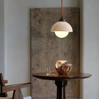 ZOWALA - Modern Dome Walnut Stone Dining Room Pendant Light Image - 1